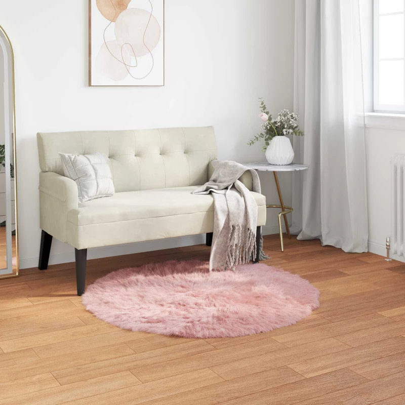 vidaXL Ψεύτικο Δέρμα Προβάτου Χαλί Tafalla Ροζ Ø 80 cm Πολυεστέρας