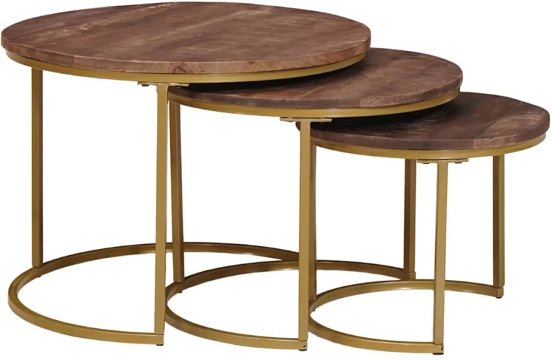 vidaXL Τραπεζάκια Καφέ Στερεών 3 pcs Μασίφ ξύλο μάνγκο και χάλυβας