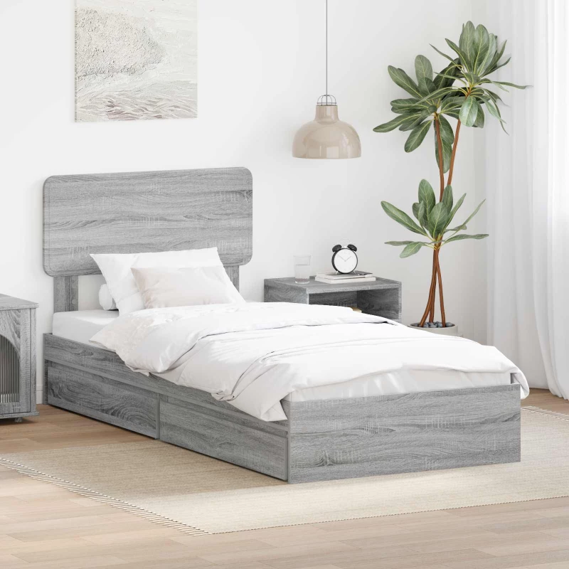 vidaXL Κρεβάτι Αποθήκης Γκρίζο Σονομα 90 x 190 cm Επεξεργασμένο ξύλο