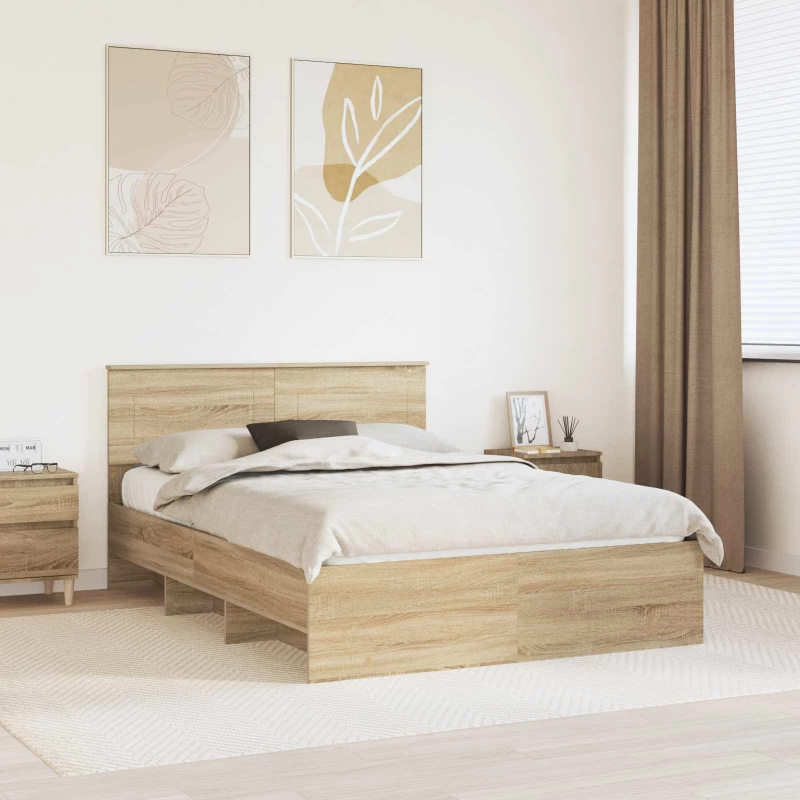 vidaXL Σκελετός Κρεβατιού Δρύς Sonoma 140 x 200 cm Επεξεργασμένο ξύλο