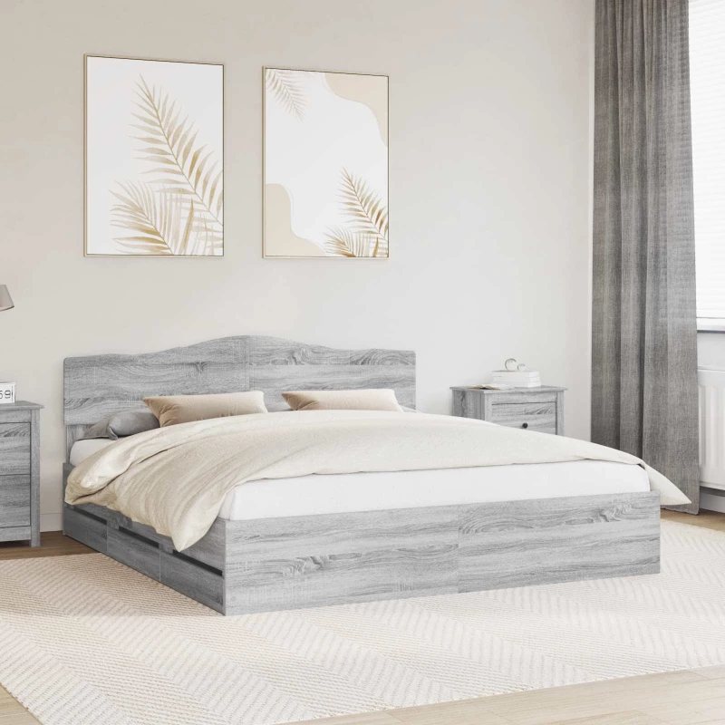 vidaXL Σκελετός Κρεβατιού Γκρίζο Σονομα 180 x 200 cm Μηχανήματος Ξύλο