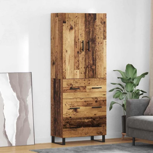 vidaXL Highboard με συρτάρι 2 pcs Παλιό Ξύλο Σύνθετο Ξύλο και Γυαλί