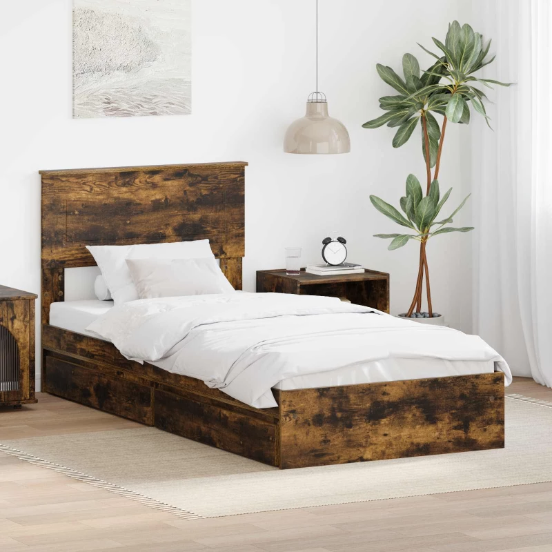 vidaXL Κρεβάτι Αποθήκης Καπνιστό Δρύς 90 x 200 cm Επεξεργασμένο ξύλο