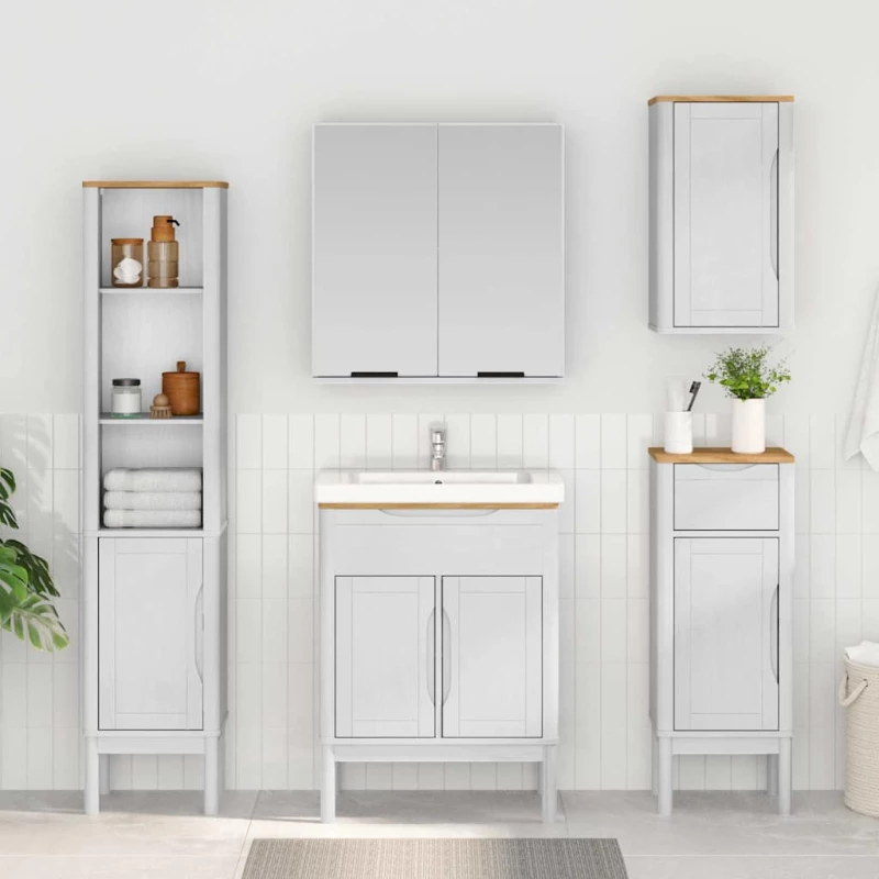 vidaXL Ψηλό ντουλάπι μπάνιου Λευκό 35 x 30 x 160 εκ Στερεό ξύλο πεύκου