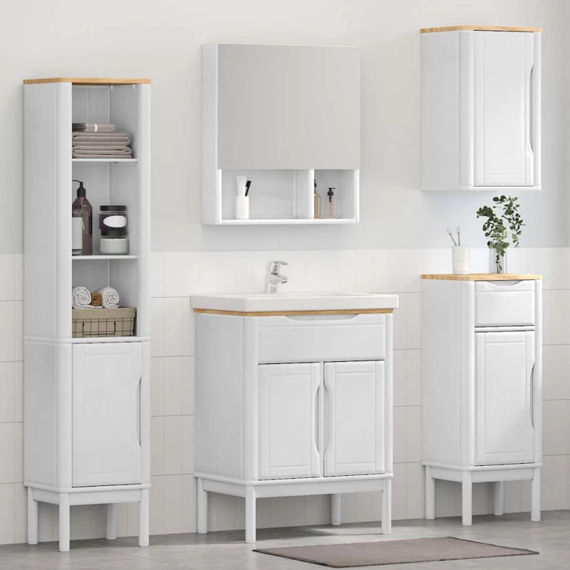 vidaXL Σετ Επίπλων Μπάνιου με συρτάρι 4 pcs Λευκό Στερεό ξύλο πεύκου