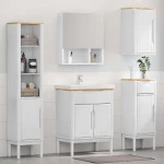 vidaXL Σετ Επίπλων Μπάνιου με συρτάρι 4 pcs Λευκό Στερεό ξύλο πεύκου
