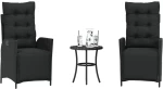 vidaXL Σετ Επίπλων Bistro 3 τεμ. Μαύρο Συνθετ. Ρατάν με Μαξιλάρια