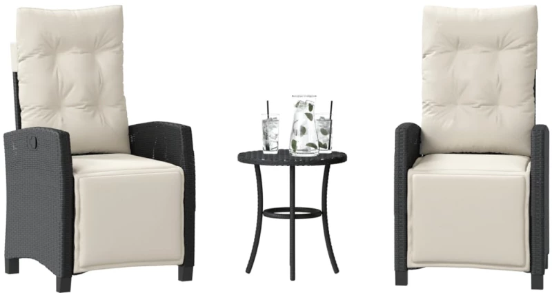 vidaXL Σετ Επίπλων Bistro 3 τεμ. Μαύρο Συνθετ. Ρατάν με Μαξιλάρια