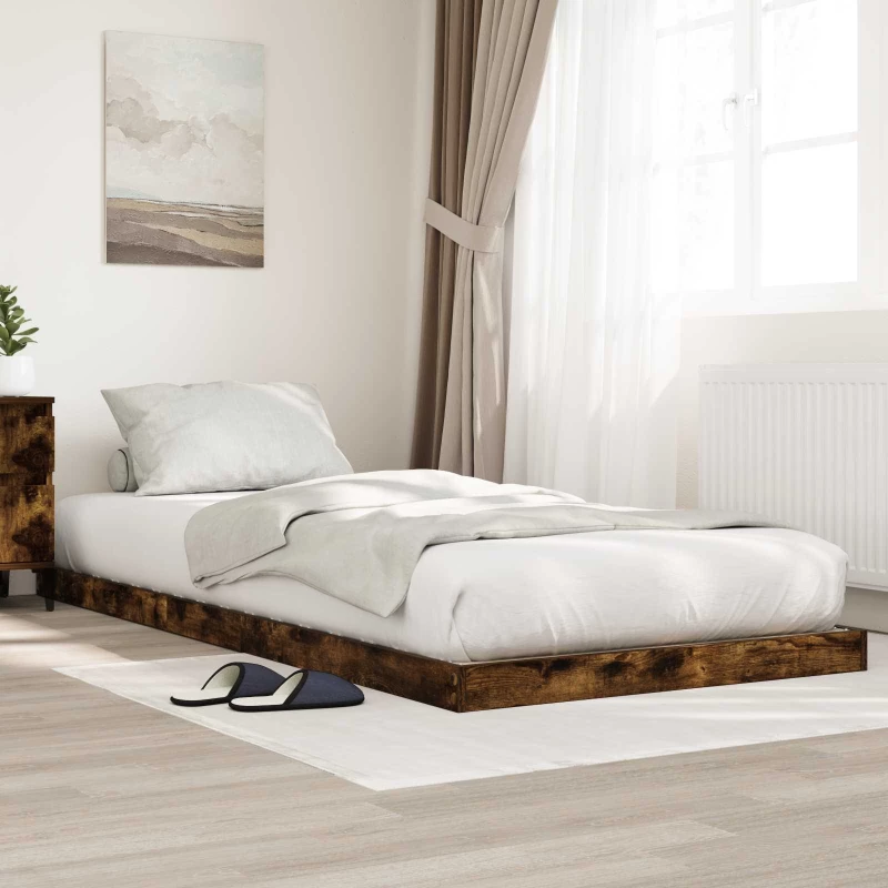 vidaXL Κρεβάτι δαπέδου Καπνιστό Δρύς 90 x 190 cm Επεξεργασμένο ξύλο