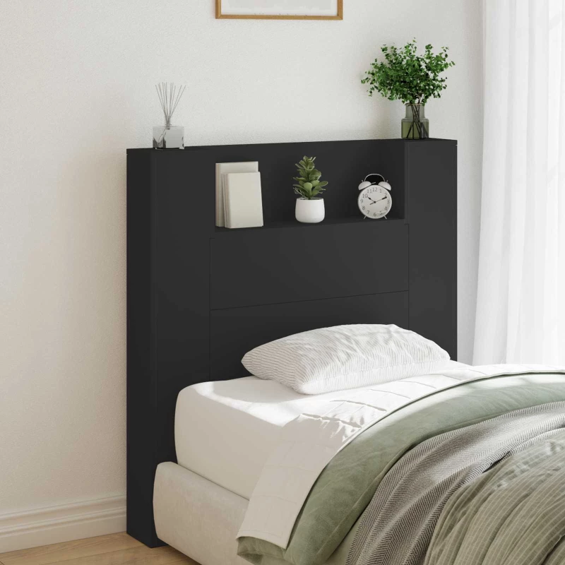 vidaXL Κεφαλάρι με ράφι Μαύρο 100 x 16,5 x 103,5 cm Επεξεργασμένο ξύλο