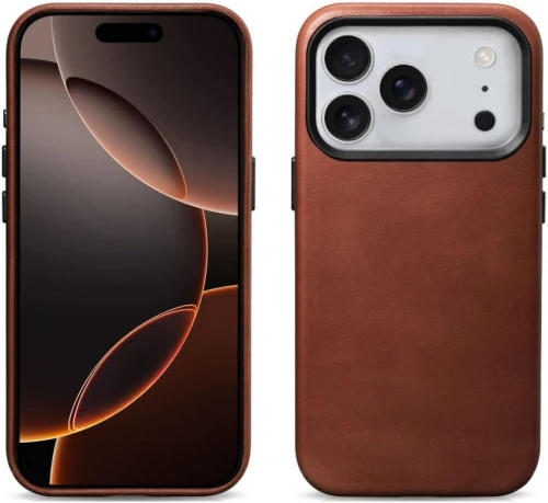 Θήκη iPhone 17 Pro Max iCarer Leather Back Case With Camera Button Δερμάτινη με MagSafe & Μεταλλικό Πλαίσιο Κάμερας - Retro Brown (KJIP17250706-BN)