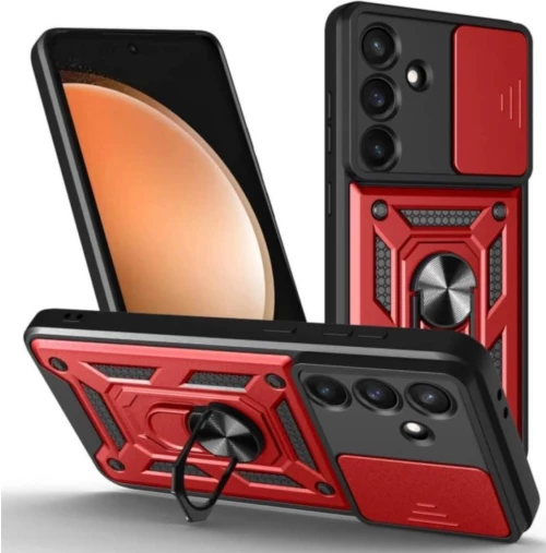 Θήκη Samsung Galaxy S25 FE Bodycell Armor Slide Ανθεκτική με Κάλυμμα για την Κάμερα & Μεταλλικό Ring Holder - Red (5206015084270)