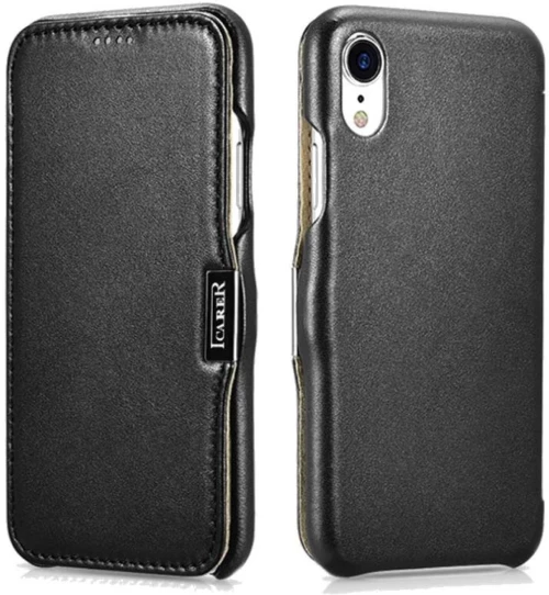 Θήκη iPhone XR iCarer Luxury Series Side-Open Flip Δερμάτινη - Black (RI907-BK)