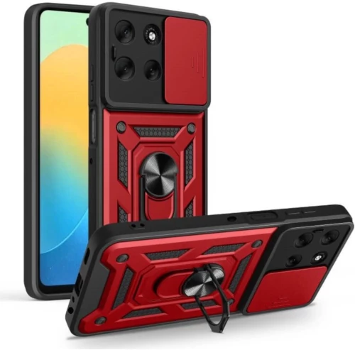 Θήκη Motorola Moto G56 Bodycell Armor Slide Ανθεκτική με Κάλυμμα για την Κάμερα & Μεταλλικό Ring Holder - Red (5206015084843)