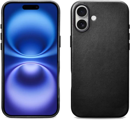 Θήκη iPhone 16 iCarer Leather Back Case With Camera Button Δερμάτινη με MagSafe & Πλαίσιο Κάμερας - Black (WMI16240701-BK)