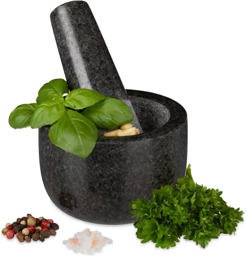 Γουδί με Γουδοχέρι Relaxdays Small Granite Mortar with Pestle Σετ από Φυσικό Γρανίτη 6 x 8.5 cm - Grey (10029948)