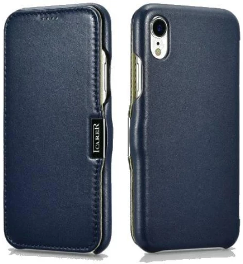 Θήκη iPhone XR iCarer Luxury Series Side-Open Flip Δερμάτινη - Blue (RI907-BU)