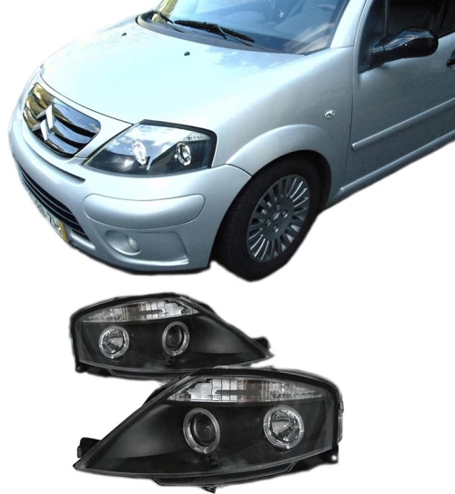 Μπροστινά Φανάρια Set Για Citroen C3 02-09 Angel Eyes Μαύρα H1/H1 Manual Sonar