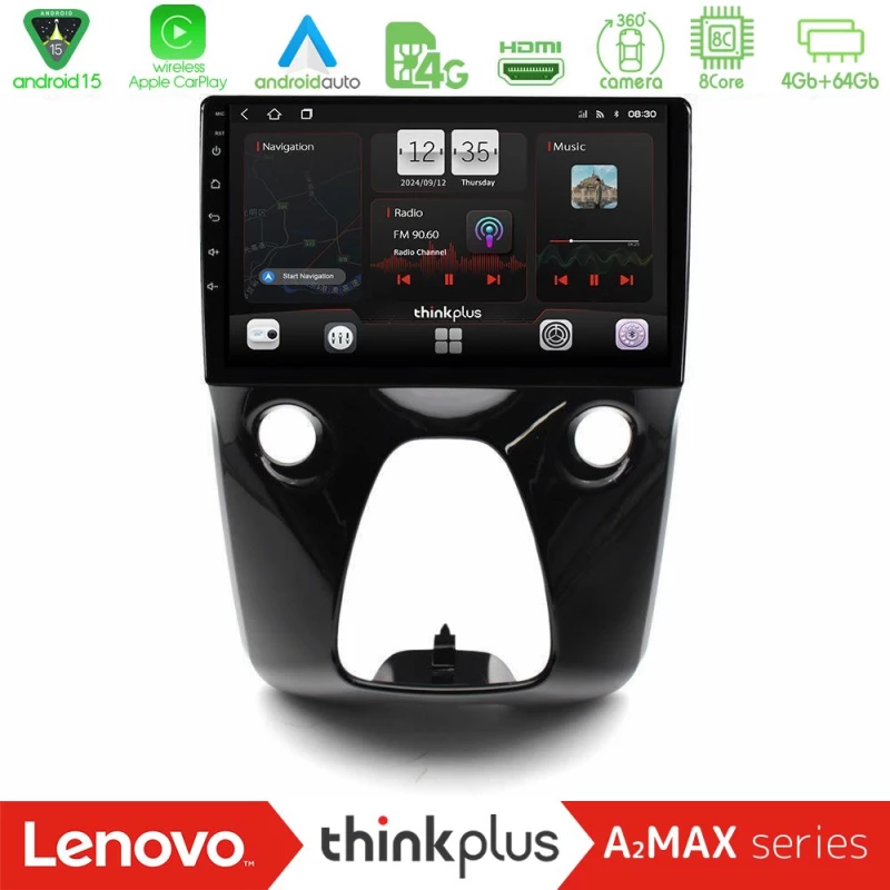 Lenovo Thinkplus A2MAX Series 8Core Android15 4+64GB  Toyota Aygo | Citroen C1 | Peugeot 108 Navigation Multimedia 10"