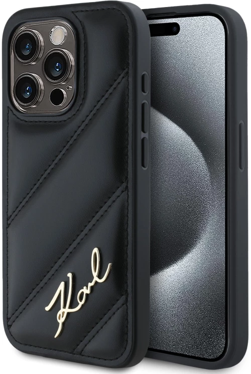 Karl Lagerfeld “Quilted Metal Signature Logo Collection” Case Θήκη προστασίας από δερματίνη – iPhone 15 Pro Max Μαύρο – KLHCP15X