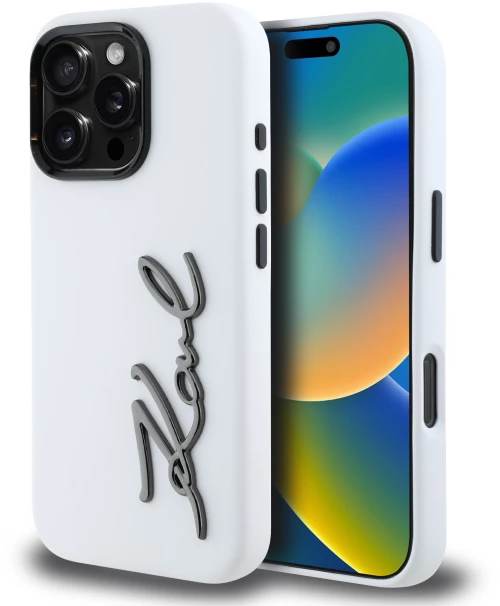 Karl Lagerfeld “Signature Metal Logo Collection” Hard Case Θήκη προστασίας από σιλικόνη – iPhone 16 Pro Max Λευκό – KLHCP16XSCMS