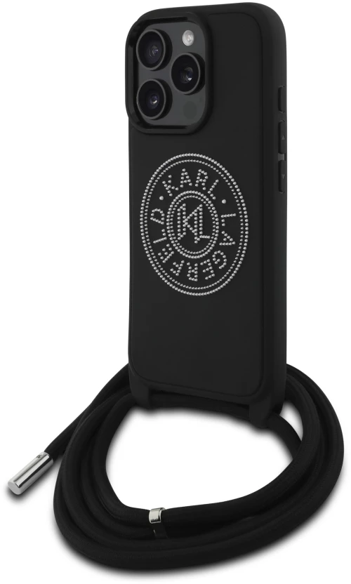 Karl Lagerfeld 3D Raised Round Logo Crossbody Case Θήκη προστασίας από σκληρό πλαστικό – iPhone 16 Pro Max Μαύρο – KLHCP16X3DRKL