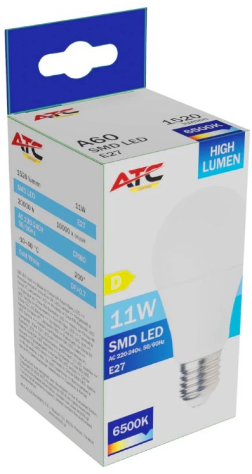 ATC SMD LED High Lumen Λαμπτήρας A60 230V 11W/1520LM E27 6500K
