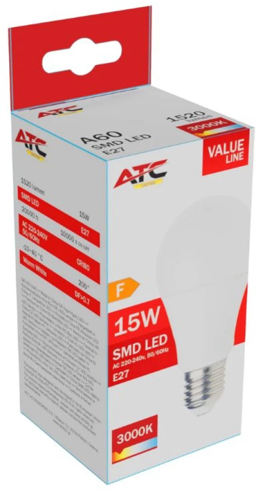 ATC SMD LED Λαμπτήρας A60 230V 15W/1520LM E27 3000K