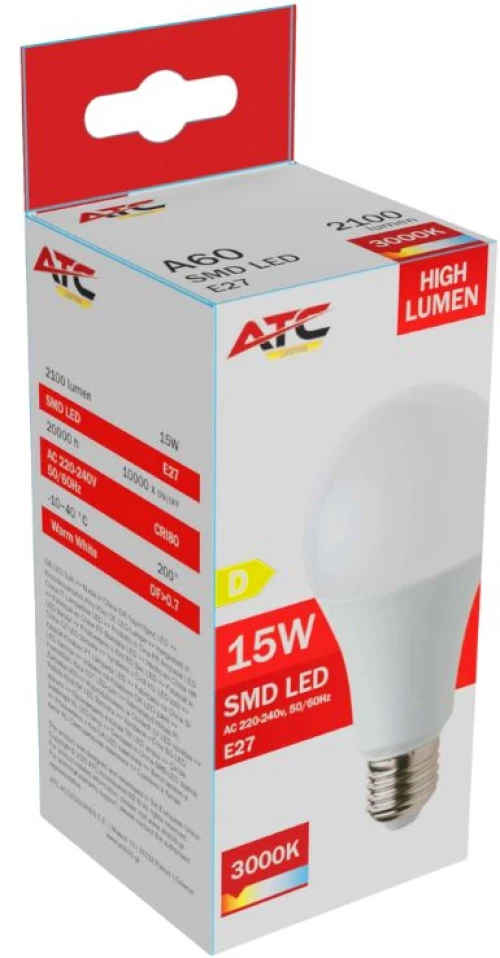 ATC SMD LED High Lumen Λαμπτήρας A60 230V 15W/2100LM E27 3000K