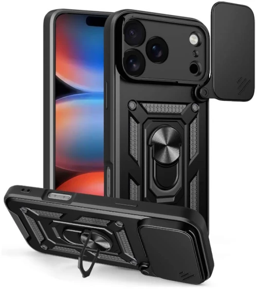 Σκληρή Θήκη Armor με Βάση Στήριξης Δαχτυλίδι για iPhone 17 Pro - Μαύρο