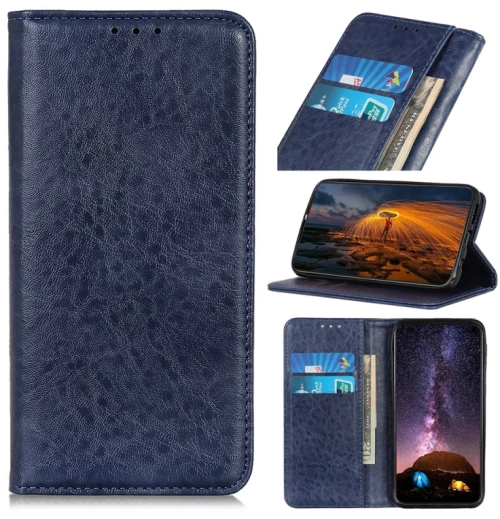 Θήκη δέρματος οριζόντιας αναδίπλωσης με μαγνητικό κλείσιμο και υφή Crazy Horse για Alcatel 1SE 2020, με βάση στήριξης & υποδοχές καρτών & πορτοφόλι (Μπλε)