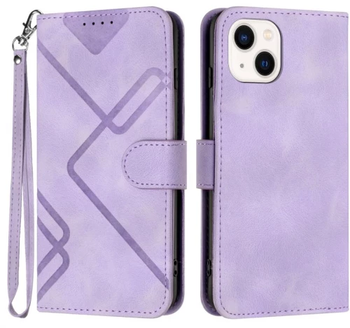 Θήκη τηλεφώνου από δέρμα με υφή και σχέδιο γραμμής για iPhone 13 (ανοιχτό μωβ)