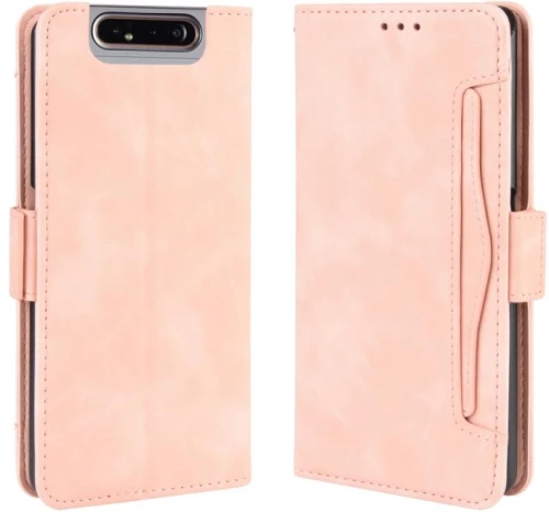 Για Galaxy A80 / A90 πορτοφόλι στυλ δέρματος δέρμα αίσθηση μοσχάρι μοτίβο δερμάτινη θήκη, με ξεχωριστή υποδοχή για κάρτες (Ροζ)