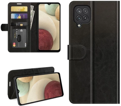 Για Samsung Galaxy F12 / M12 R64 Υφή ενιαία οριζόντια Flip προστατευτική θήκη με θήκη & υποδοχές για κάρτες & πορτοφόλι & πλαίσιο φωτογραφιών (Μαύρο)