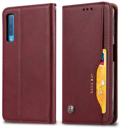 Θήκη δέρματος Knead Skin Texture με οριζόντιο άνοιγμα για Galaxy A50, με κορνίζα φωτογραφιών & βάση στήριξης & θήκες καρτών & πορτοφόλι (Μπορντό)