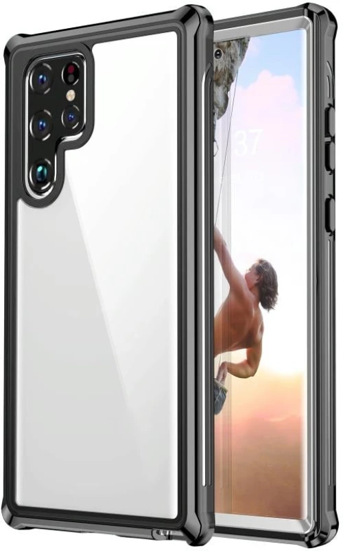 Για Samsung Galaxy S22 Ultra 5G ζωή αδιάβροχο Dustproof Shockproof διαφανή ακρυλικό προστατευτική θήκη τηλεφώνου (Μαύρο)