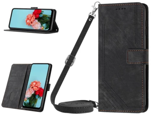 Θήκη τηλεφώνου από δέρμα με υφή και ραβδωτό σχέδιο για LG Velvet/Velvet 5G με κορδόνι (Μαύρο)