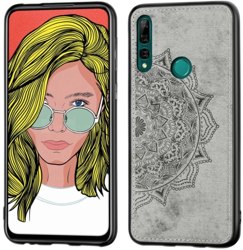 Θήκη κινητού τηλεφώνου Huawei Y9 Prime (2019) / P Smart Z από πολυανθρακικό (PC) + θερμοπλαστικό πολυουρεθάνιο (TPU) + ύφασμα με ανάγλυφο σχέδιο Mandala, με κορδόνι & μαγνητικό κούμπωμα (Γκρι)