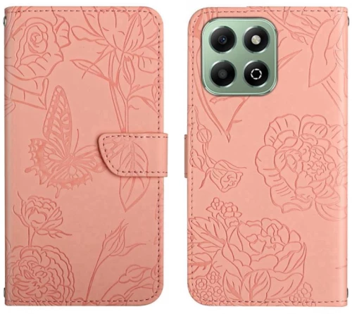 Για Honor 200 Smart Global HT03 Skin Feel πεταλούδα ανάγλυφο Flip δερμάτινη θήκη τηλεφώνου (Ροζ)