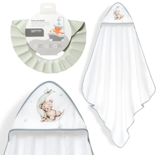 Interbaby Bear Μπουρνούζι Κάπα & Καπέλο Μπάνιου White-Green