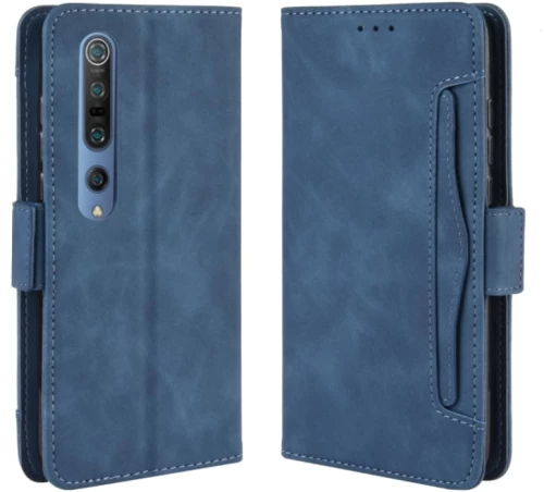 Για Xiaomi Mi 10 / Mi 10 Pro 5G Θήκη τύπου πορτοφολιού με υφή δέρματος μοσχαριού και ξεχωριστές θήκες για κάρτες (Μπλε)