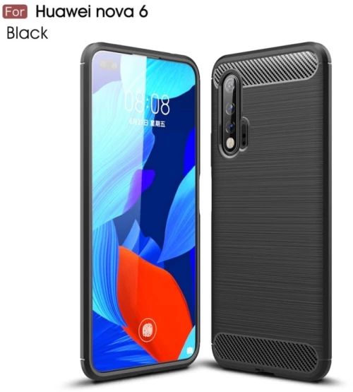 Θήκη για Huawei Nova 6 από TPU με υφή βουρτσισμένου ανθρακονήματος (Μαύρο)
