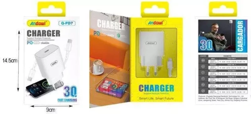 Andowl Φορτιστής με καλώδιο Type-C σε Type-C 30W Q-PD7 – Charger