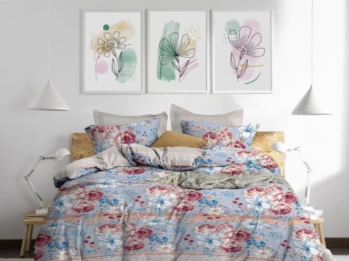 Σετ Σεντόνια Πολύχρωμα Λουλούδια 100% Βαμβακερά Γαρύφαλλο - 240x260, Χωρίς Λάστιχο