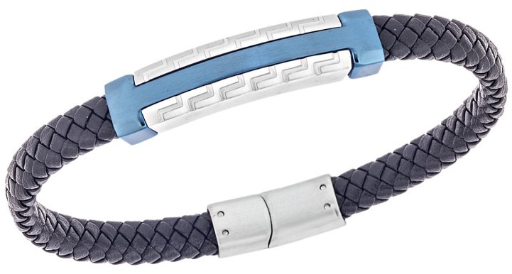 Βραχιόλι Senza Men`s Steel, Black Leather Strap, Δίχρωμο σχέδιο με διπλό μαίανδρο SSD5784SBL