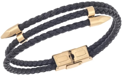 Βραχιόλι Senza Men`s Gold Plated Steel, Black Leather Strap, με χρυσό  και  μαύρο σχέδιο SSD5811GBK