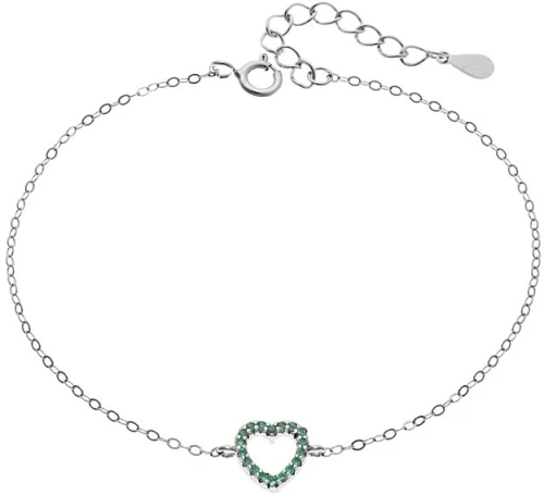 Βραχιόλι SENZA Καρδιά Rhodium Plated Ασήμι 925 Double Face Green SSR4453SGN