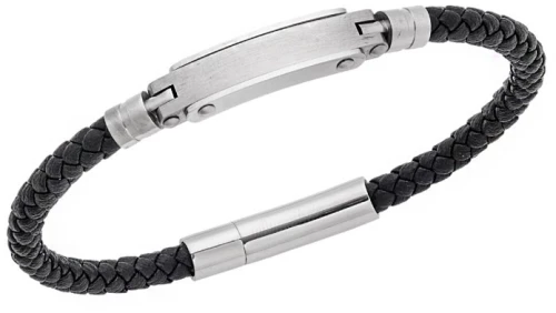 Βραχιόλι Senza Men`s Silver Stainless Steel With Black Leather SSD5753SBK