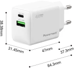 POWERTECH φορτιστής τοίχου PT-1551, USB/USB-C, 45W, GaN, AVS, λευκός