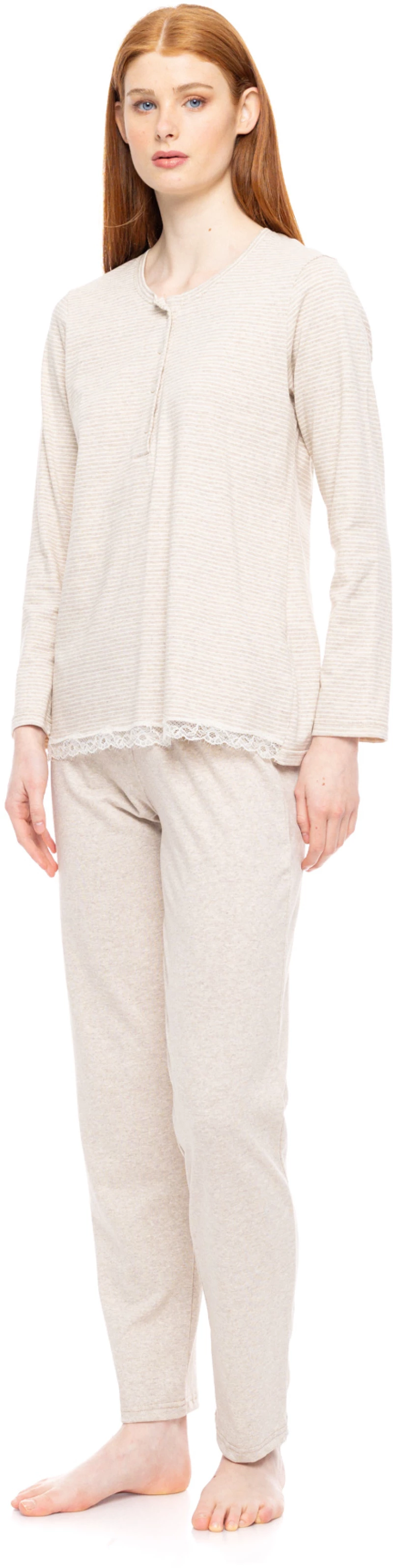 Γυναικεία Πυτζάμα Pink Label -  HAZELNUT STRIPES - Με Πατιλέτα - Regular Fit - Cotton